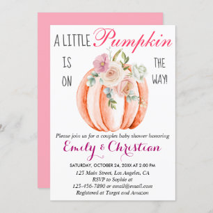 Cute Pink Floral Little Pumpkin Couple Baby Shower Invitation