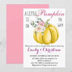 Cute Pink Floral Little Pumpkin Couple Baby Shower Invitation