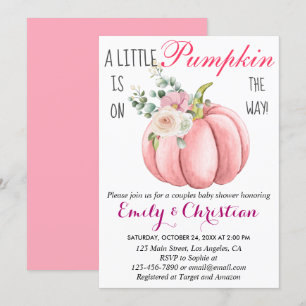 Cute Pink Floral Little Pumpkin Couple Baby Shower Invitation