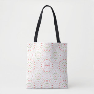 Cute Pink Floral Minimalist Calligraphy Wreath Tote Bag