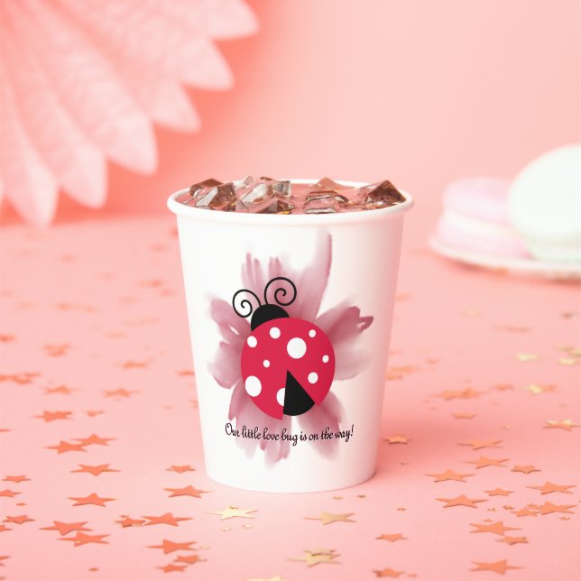 Cute Pink Floral Our Little Love Bug Baby Shower Paper Cups (Insitu)