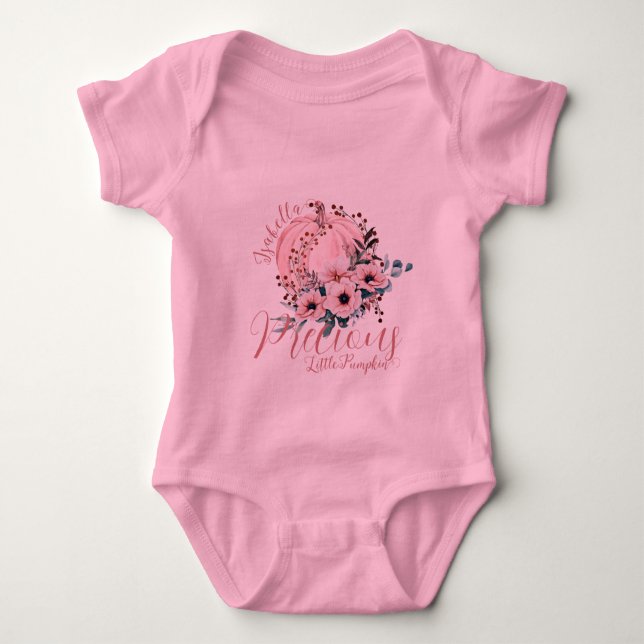 Cute Pink Floral Pumpkin Autumn Baby Girl  Baby Bodysuit (Front)