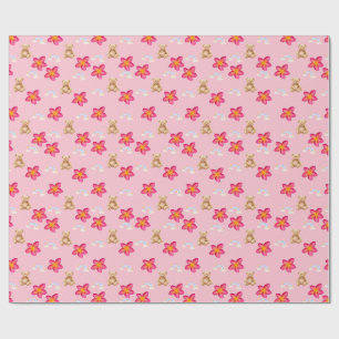 Cute Pink Floral Star Pattern Wrapping Paper Ae