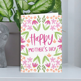 Cute Pink Floral Watercolor Mother's Day Folded Note Card