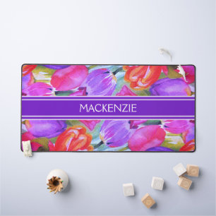 Cute Pink Floral Watercolour Desk Mat
