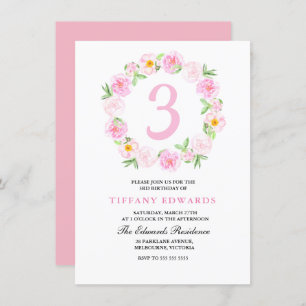 Cute Pink Floral Wreath Childrens Birthday Invite