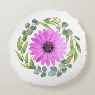 Cute pink Floral wreath Round Cushion