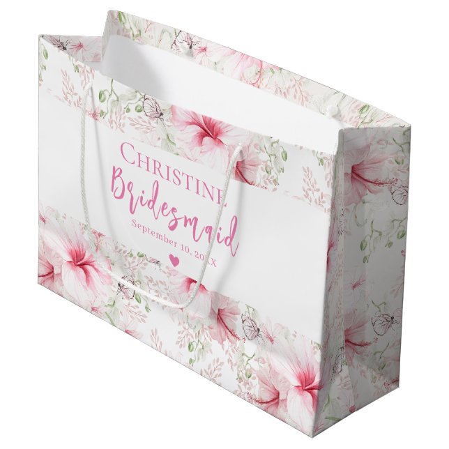 Cute Pink Flower Bridesmaid Large Gift Bag (Front Angled)