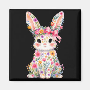 Cute Pink Flower Bunny Rabbit Happy Easter Shirt Magnet