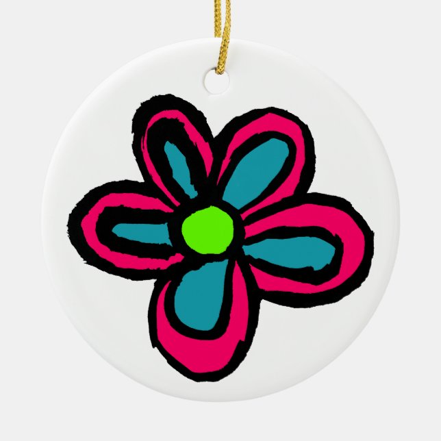 Cute Pink Flower Ceramic Ornament (Front)