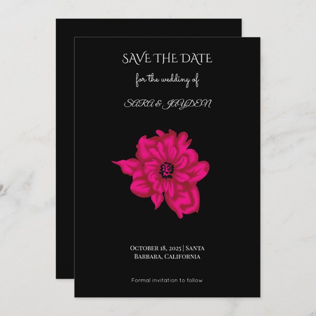 Cute Pink Flower Clipart – Pop Art Floral Design Save The Date (Front/Back)