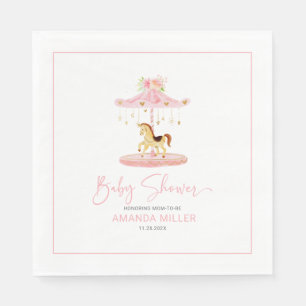 Cute pink flower-decorated pony carousel napkin