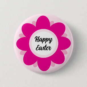 Cute Pink Flower Design Happy Easter 6 Cm Round Badge