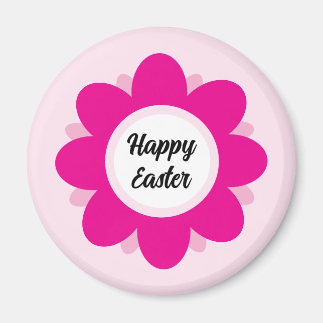 Cute Pink Flower Design Happy Easter Magnet (Front)