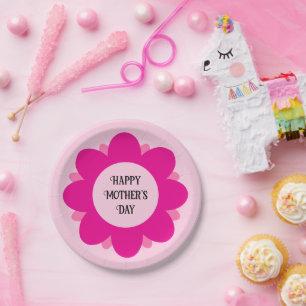Cute Pink Flower Design Happy Mother's Day Paper Plate