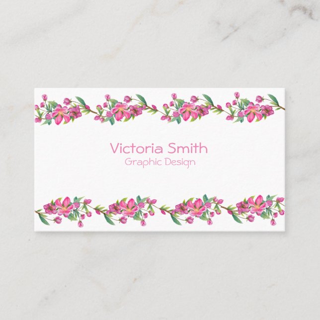 Cute Pink Flower Floral Cherryblossoms Branch Business Card (Front)