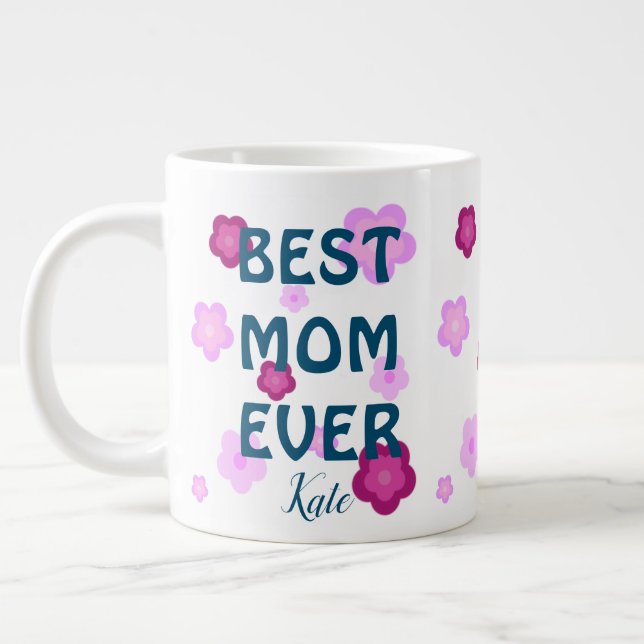 Cute pink flower floral gradient Pattern  Large Coffee Mug (Left)