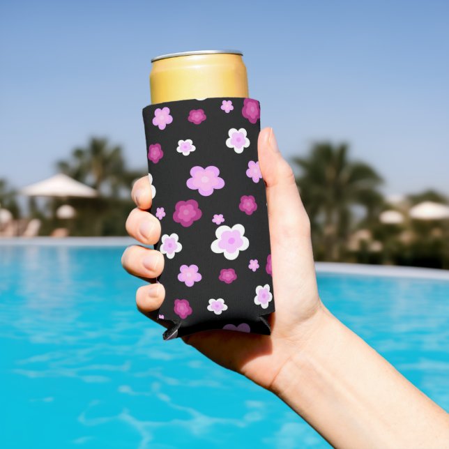 Cute pink flower floral gradient Pattern  Seltzer Can Cooler (In Situ Pool)