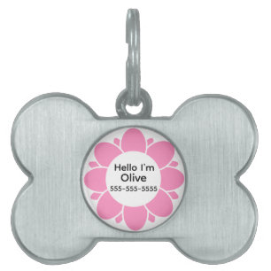 Cute Pink Flower Frame for Dog Name Pet ID Tag
