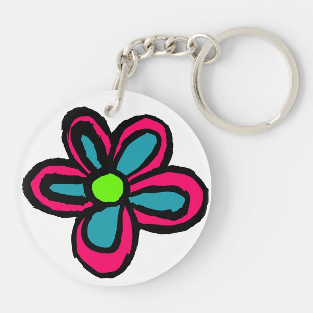 Cute Pink Flower Key Ring (Back)