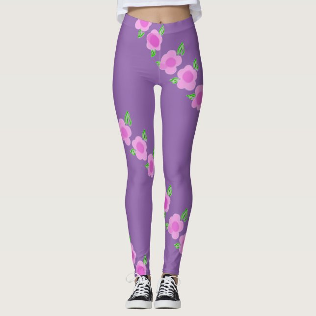 Cute Pink Flower Leggings (Front)