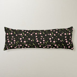 Cute, pink flower on black with repeating pattern  body cushion