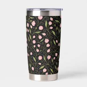 Cute, pink flower on black with repeating pattern insulated tumbler
