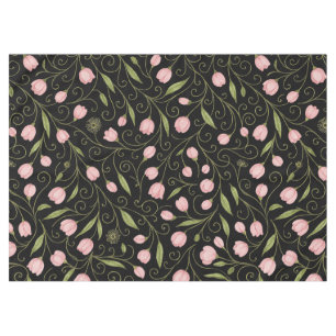Cute, pink flower on black with repeating pattern tablecloth