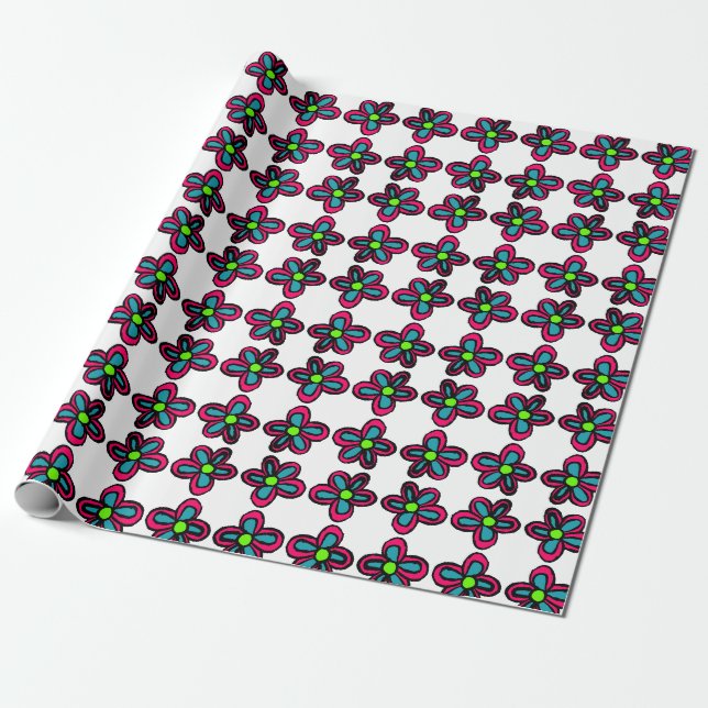Cute Pink Flower Wrapping Paper (Unrolled)