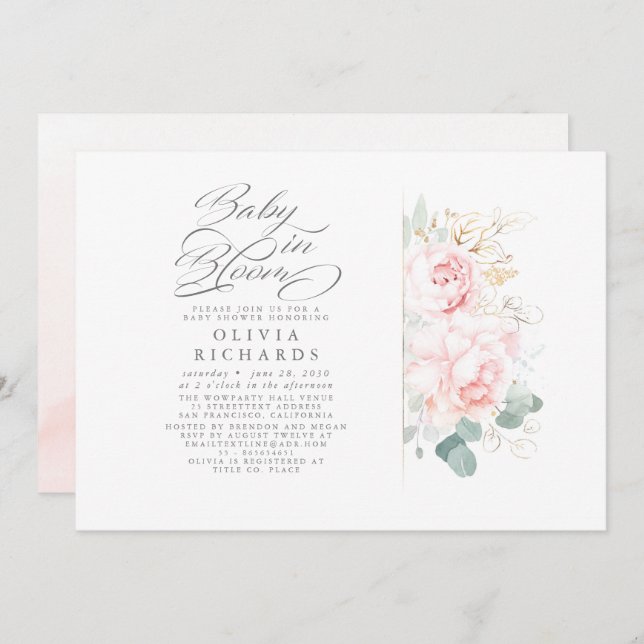 Cute Pink Flowers Baby Girl Baby Shower Invitation (Front/Back)