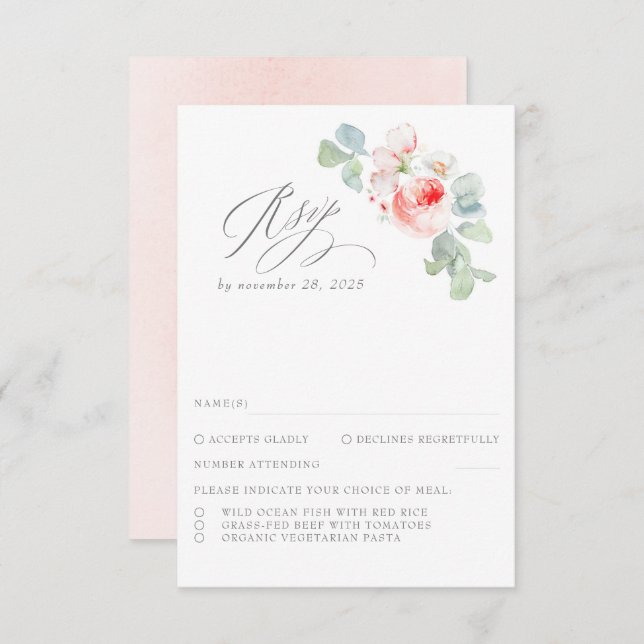Cute Pink Flowers Elegant Wedding RSVP (Front/Back)