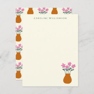 Cute Pink Flowers in Vase Personalised Name Card