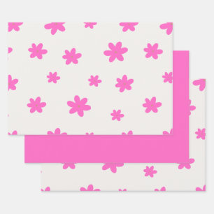 Cute Pink Flowers On White Wrapping Paper Sheet