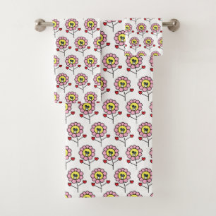 Cute Pink Flowers Pattern Girls Bath Towel Set