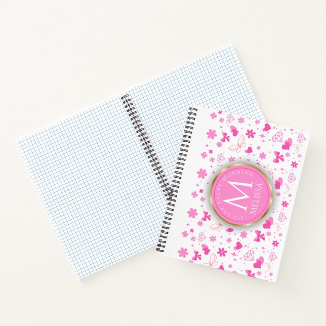 Cute Pink Flowers Pattern, Girly Floral design Notebook (Inside)