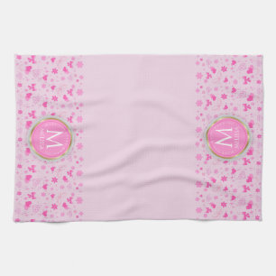 Cute Pink Flowers Pattern, Girly Floral Design Tea Towel
