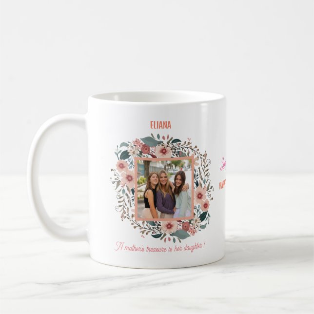Cute Pink Flowers Quotes Photo Mother's Day Gift  Coffee Mug (Left)