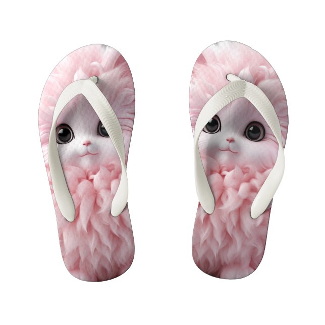 Cute Pink Fluffy Toy Animal Kid's Thongs (Footbed)
