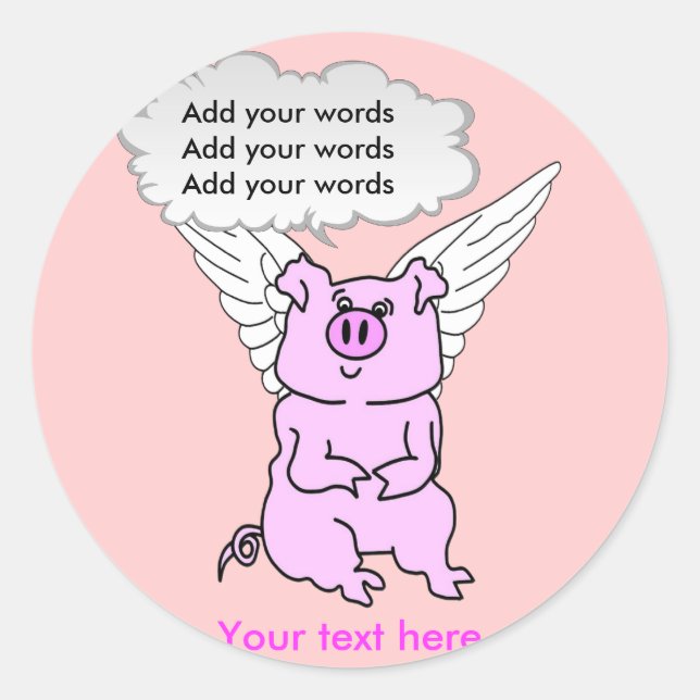 Cute Pink Flying Pig Classic Round Sticker (Front)