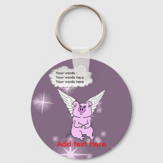 Cute Pink Flying Pig Key Ring