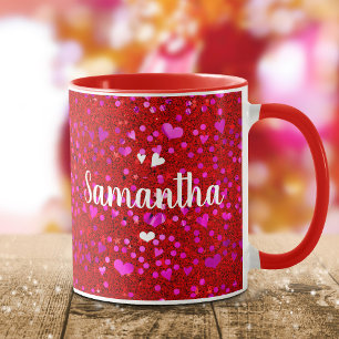 Cute pink foil hearts glitter monogram name script mug