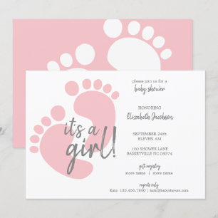 Cute Pink Footprints It's a Girl Baby Shower Invitation