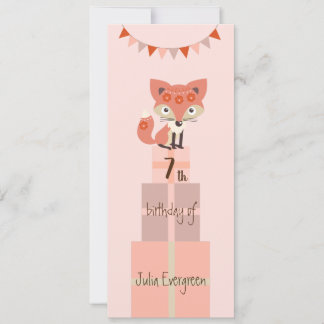 Cute Pink Fox 7th Birthday Invitation