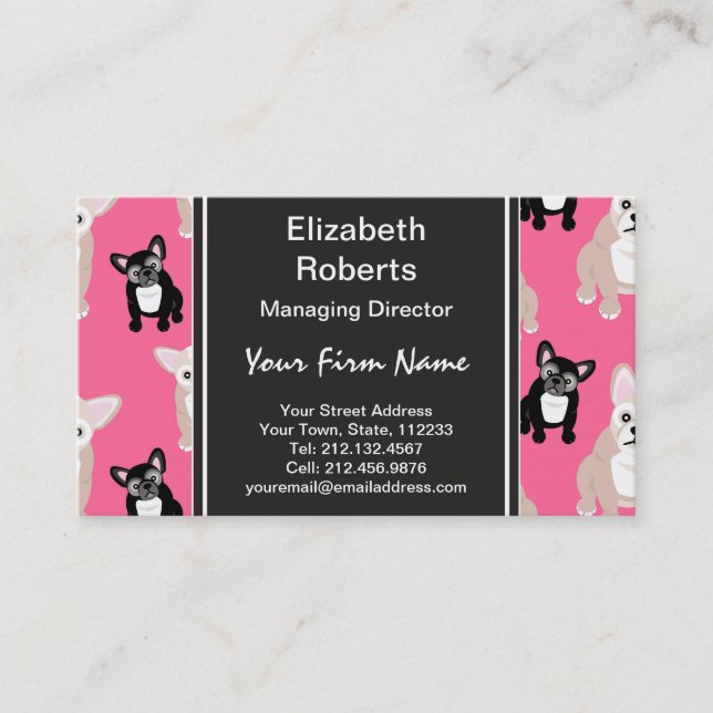 Cute Pink French Bulldog Pattern Business Card (Front)