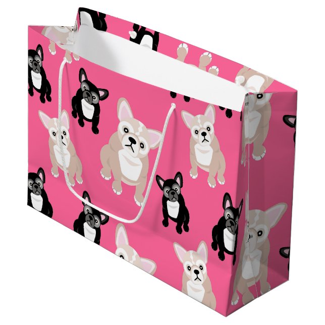 Cute Pink Frenchies French Bulldogs Large Gift Bag (Front Angled)