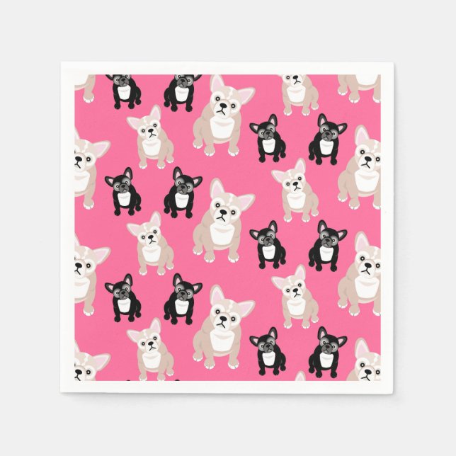 Cute Pink Frenchies French Bulldogs Napkin (Front)
