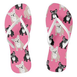 Cute Pink Frenchies French Bulldogs Thongs