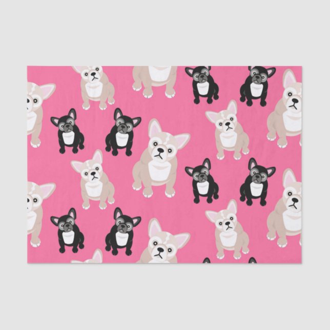 Cute Pink Frenchies French Bulldogs Tissue Paper (Front)