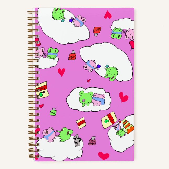 Cute pink frog date pattern notebook (Front)