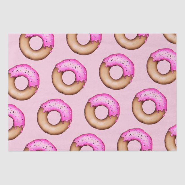 Cute Pink Frosted Doughnuts with Sprinkles Pattern Tissue Paper (Front)